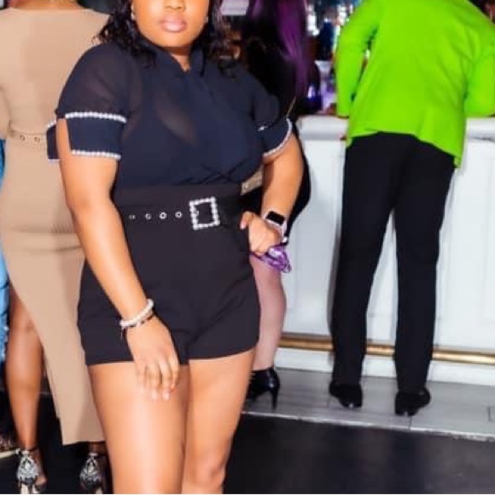 USED-Fashion Nova Adara Pearl Trim Romper